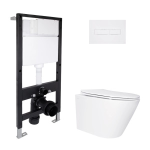 Готовое решение Qtap для ванной комнаты: подвесной унитаз Swan Ultra Quiet 520x360x320 + комплект инсталляции Standard (линейная кнопка White)