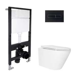 Готовое решение Qtap для ванной комнаты: подвесной унитаз Swan Ultra Quiet 520x360x320 + комплект инсталляции Standard (линейная кнопка Black)