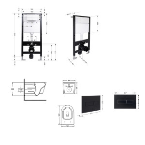 Готовое решение Qtap для ванной комнаты: подвесной унитаз Swan Ultra Quiet 520x360x320 + комплект инсталляции Standard (линейная кнопка Black)