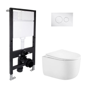 Готовое решение Qtap для ванной комнаты: подвесной унитаз Taurus Ultra Quiet 485x360x350 + комплект инсталляции Standard (круглая кнопка Chrome)