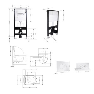 Готовое решение Qtap для ванной комнаты: подвесной унитаз Taurus Ultra Quiet 485x360x350 + комплект инсталляции Standard (круглая кнопка Chrome)