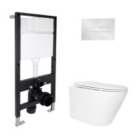Готове рішення Qtap для ванної кімнати: підвісний унітаз Swan Ultra Quiet 520x360x320 + комплект інсталяції Standard (лінійна клавіша Chrome)