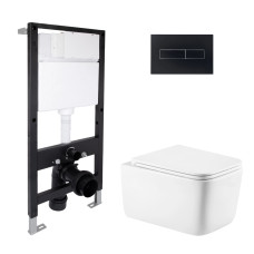 Готовое решение Qtap для ванной комнаты: подвесной унитаз Gemini Ultra Quiet 520x360x350 + комплект инсталляции Standard (линейная кнопка Black)
