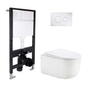 Готовое решение Qtap для ванной комнаты: подвесной унитаз Taurus Ultra Quiet 515x360x350 + комплект инсталляции Standard (круглая кнопка Chrome)
