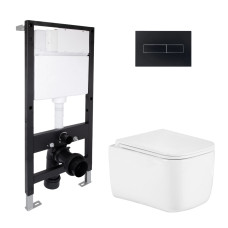 Готовое решение Qtap для ванной комнаты: подвесной унитаз Gemini Ultra Quiet 485x340x350 + комплект инсталляции Standard (линейная кнопка Black)