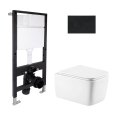 Готовое решение Qtap для ванной комнаты: подвесной унитаз Gemini Ultra Quiet 520x360x350 + комплект инсталляции Standard (круглая кнопка Black)