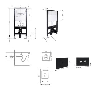 Готовое решение Qtap для ванной комнаты: подвесной унитаз Crow Ultra Quiet 520x360x290 + комплект инсталляции Standard (круглая кнопка Black)