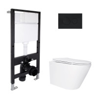 Готовое решение Qtap для ванной комнаты: подвесной унитаз Swan Ultra Quiet 485x360x320 + комплект инсталляции Standard (круглая кнопка Black)