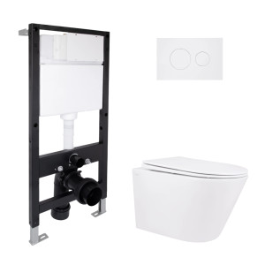 Готовое решение Qtap для ванной комнаты: подвесной унитаз Swan Rimless 520x360x320 + комплект инсталляции Standard (круглая кнопка White)