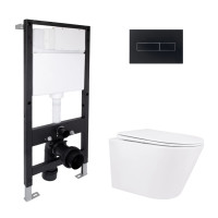 Готовое решение Qtap для ванной комнаты: подвесной унитаз Swan Rimless 520x360x320 + комплект инсталляции Standard (линейная кнопка Black)