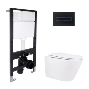 Готовое решение Qtap для ванной комнаты: подвесной унитаз Swan Rimless 520x360x320 + комплект инсталляции Standard (линейная кнопка Black)