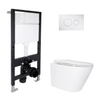 Готовое решение Qtap для ванной комнаты: подвесной унитаз Swan Ultra Quiet 520x360x320 + комплект инсталляции Standard (круглая кнопка Chrome)