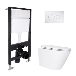 Готовое решение Qtap для ванной комнаты: подвесной унитаз Swan Ultra Quiet 520x360x320 + комплект инсталляции Standard (круглая кнопка Chrome)