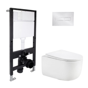 Готовое решение Qtap для ванной комнаты: подвесной унитаз Taurus Ultra Quiet 515x360x350 + комплект инсталляции Standard (линейная кнопка Chrome)