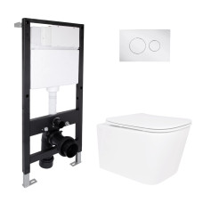 Готовое решение Qtap для ванной комнаты: подвесной унитаз Crow Rimless 485x340x330 + комплект инсталляции Standard (круглая кнопка Chrome)