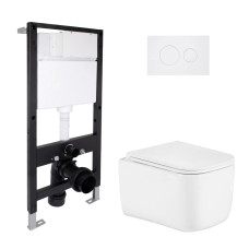 Готовое решение Qtap для ванной комнаты: подвесной унитаз Gemini Ultra Quiet 485x340x350 + комплект инсталляции Standard (круглая кнопка White)