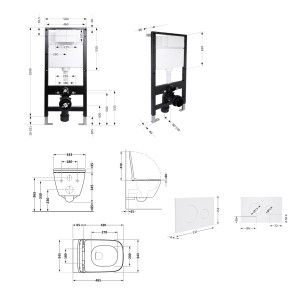Готовое решение Qtap для ванной комнаты: подвесной унитаз Gemini Ultra Quiet 485x340x350 + комплект инсталляции Standard (круглая кнопка White)