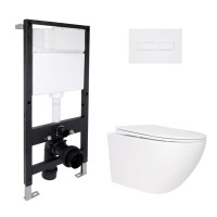 Готовое решение Qtap для ванной комнаты: подвесной унитаз Jay Rimless 520x360x320 + комплект инсталляции Standard (линейная кнопка White)