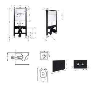 Готовое решение Qtap для ванной комнаты: подвесной унитаз Jay Ultra Quiet 520x360x320 + комплект инсталляции Standard (круглая кнопка Black)
