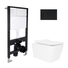 Готовое решение Qtap для ванной комнаты: подвесной унитаз Crow Rimless 520x360x290 + комплект инсталляции Standard (круглая кнопка Black)