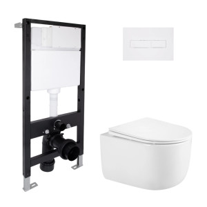 Готовое решение Qtap для ванной комнаты: подвесной унитаз Taurus Ultra Quiet 485x360x350 + комплект инсталляции Standard (линейная кнопка White)