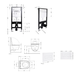 Готовое решение Qtap для ванной комнаты: подвесной унитаз Taurus Ultra Quiet 485x360x350 + комплект инсталляции Standard (линейная кнопка White)