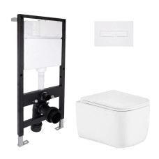Готовое решение Qtap для ванной комнаты: подвесной унитаз Gemini Ultra Quiet 485x340x350 + комплект инсталляции Standard (линейная кнопка White)
