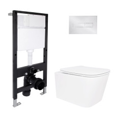Готовое решение Qtap для ванной комнаты: подвесной унитаз Crow Ultra Quiet 520x360x290 + комплект инсталляции Standard (линейная кнопка Chrome)