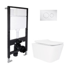 Готовое решение Qtap для ванной комнаты: подвесной унитаз Crow Rimless 520x360x290 + комплект инсталляции Standard (круглая кнопка Chrome)