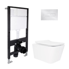 Готовое решение Qtap для ванной комнаты: подвесной унитаз Crow Rimless 520x360x290 + комплект инсталляции Standard (линейная кнопка Chrome)