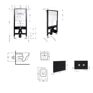 Готовое решение Qtap для ванной комнаты: подвесной унитаз Swan Ultra Quiet 520x360x320 + комплект инсталляции Standard (круглая кнопка Black)