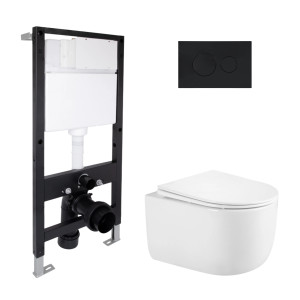 Готовое решение Qtap для ванной комнаты: подвесной унитаз Taurus Ultra Quiet 485x360x350 + комплект инсталляции Standard (круглая кнопка Black)