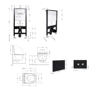 Готовое решение Qtap для ванной комнаты: подвесной унитаз Taurus Ultra Quiet 485x360x350 + комплект инсталляции Standard (круглая кнопка Black)
