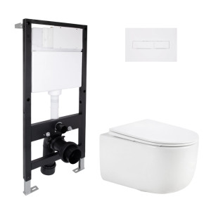 Готовое решение Qtap для ванной комнаты: подвесной унитаз Taurus Ultra Quiet 515x360x350 + комплект инсталляции Standard (линейная кнопка White)