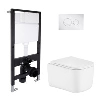 Готовое решение Qtap для ванной комнаты: подвесной унитаз Gemini Ultra Quiet 485x340x350 + комплект инсталляции Standard (круглая кнопка Chrome)