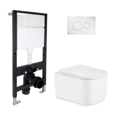Готовое решение Qtap для ванной комнаты: подвесной унитаз Gemini Ultra Quiet 485x340x350 + комплект инсталляции Standard (круглая кнопка Chrome)