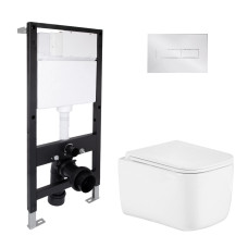 Готовое решение Qtap для ванной комнаты: подвесной унитаз Gemini Ultra Quiet 485x340x350 + комплект инсталляции Standard (линейная кнопка Chrome)