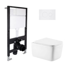 Готовое решение Qtap для ванной комнаты: подвесной унитаз Gemini Ultra Quiet 520x360x350 + комплект инсталляции Standard (круглая кнопка White)