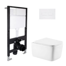 Готовое решение Qtap для ванной комнаты: подвесной унитаз Gemini Ultra Quiet 520x360x350 + комплект инсталляции Standard (линейная кнопка White)