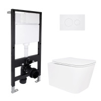 Готовое решение Qtap для ванной комнаты: подвесной унитаз Crow Ultra Quiet 520x360x290 + комплект инсталляции Standard (круглая кнопка White)