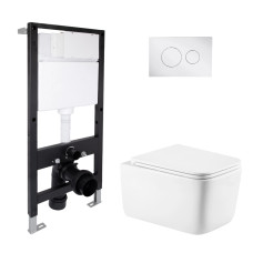 Готовое решение Qtap для ванной комнаты: подвесной унитаз Gemini Ultra Quiet 520x360x350 + комплект инсталляции Standard (круглая кнопка Chrome)