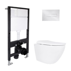 Готове рішення Qtap для ванної кімнати: підвісний унітаз Robin ML Ultra Quiet 520x365x365 + комплект інсталяції Standard (лінійна клавіша Chrome)