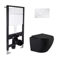 Готовое решение Qtap для ванной комнаты: подвесной унитаз Jay Ultra Quiet 485x360x320 + комплект инсталляции Standard (круглая кнопка Chrome)