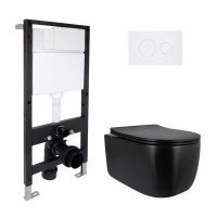 Готовое решение Qtap для ванной комнаты: подвесной унитаз Taurus Ultra Quiet 515x360x350 + комплект инсталляции Standard (круглая кнопка White)