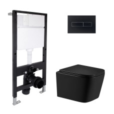Готове рішення Qtap для ванної кімнати: підвісний унітаз Crow Ultra Quiet 485x340x290 + комплект інсталяції Standard (лінійна клавіша Black)