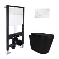 Готовое решение Qtap для ванной комнаты: подвесной унитаз Scorpio Ultra Quiet 520x365x365 + комплект инсталляции Standard (круглая кнопка Chrome)