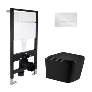 Готове рішення Qtap для ванної кімнати: підвісний унітаз Crow Ultra Quiet 485x340x290 + комплект інсталяції Standard (лінійна клавіша Chrome)