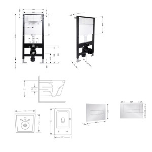 Готове рішення Qtap для ванної кімнати: підвісний унітаз Crow Ultra Quiet 485x340x290 + комплект інсталяції Standard (лінійна клавіша Chrome)