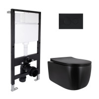 Готовое решение Qtap для ванной комнаты: подвесной унитаз Taurus Ultra Quiet 515x360x350 + комплект инсталляции Standard (круглая кнопка Black)