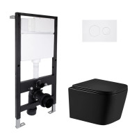 Готовое решение Qtap для ванной комнаты: подвесной унитаз Crow Ultra Quiet 485x340x290 + комплект инсталляции Standard (круглая кнопка White)